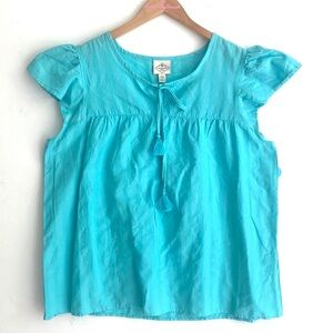 St. John’s Bay  Womens Blouse Short Cap Sleeve Aqua Blue Top, Size L, NWT